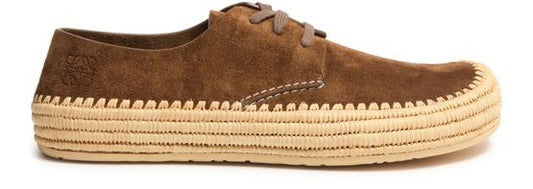 LOEWE Rio lace up espadrilles in suede and raffia - Image 1