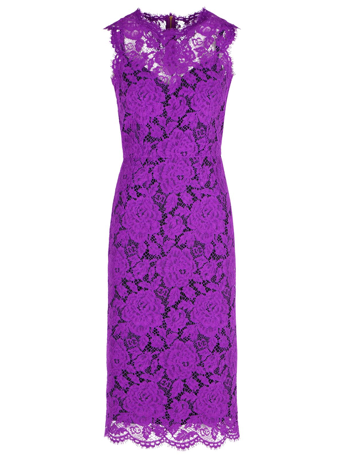 Dolce  Gabbana ドルチェ＆ガッバーナ「ロングエット」パープルストレッチレースドレス - Image 1