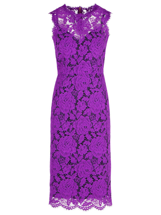 Dolce  Gabbana ドルチェ＆ガッバーナ「ロングエット」パープルストレッチレースドレス - Image 1