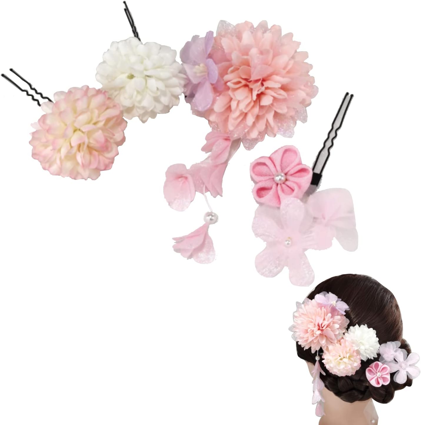 Japanese Style Kimono Hair Ornament, Women's, Yukata, Graduation Ceremony, Coming-of-Age Ceremony, Wedding, Shichi-Go-San Party, Thank You Party, New Year, Fireworks Display, Flowers, Dry Flowers,