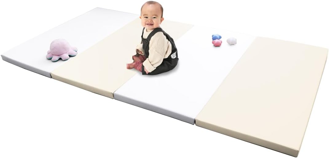 WEIMALL Baby Play Mat, Waterproof, Antibacterial, Foldable, Floor Heating, Soundproofing, Noiseless, Thickness 1.6 inches (4 cm), Non-formal Mat, Cushion, Training, Baby Shower