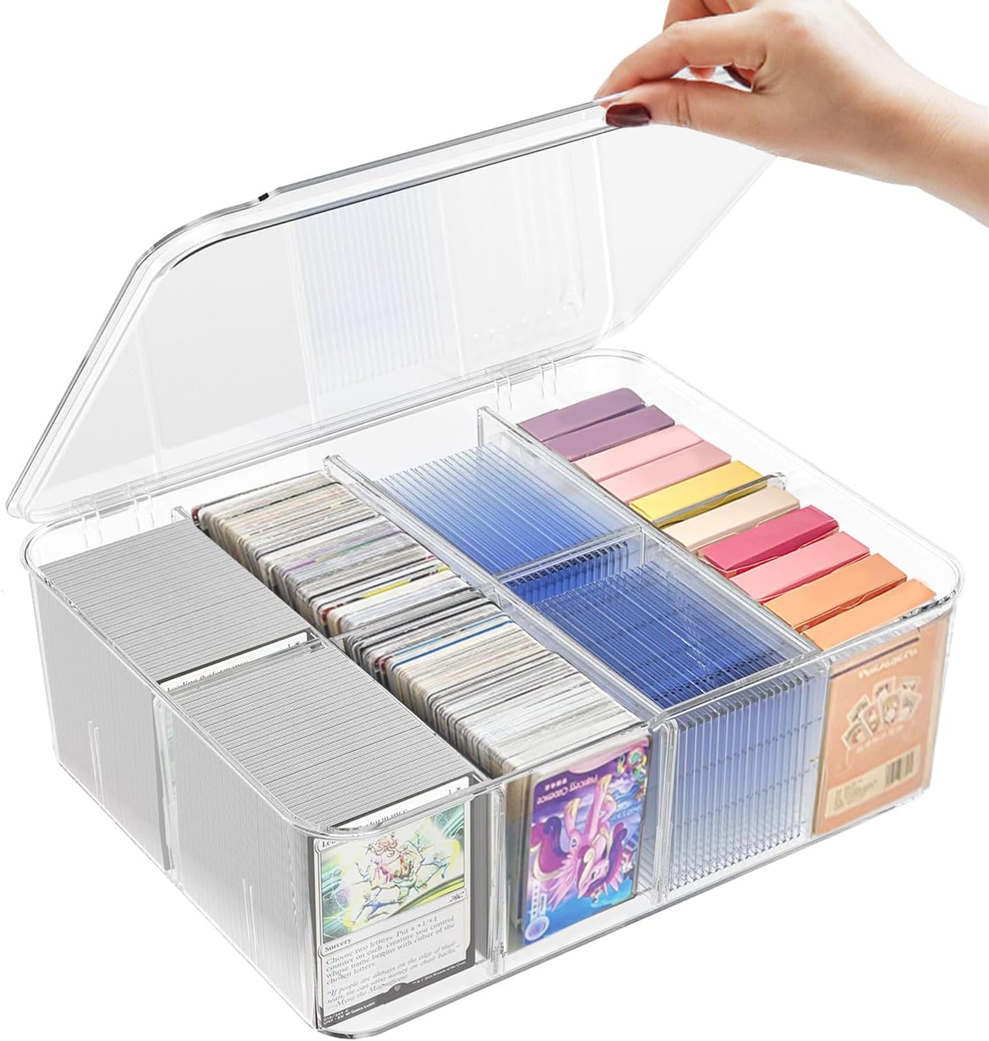 Yoimize Card Box, Trading Card Case, Transparent Pokemon Card Case, 8 Frames, Storage Box with Lid, Storage Box with Removable Dividers, Storage Box for Over 2000 Cards, Horizontal Port, Vertical