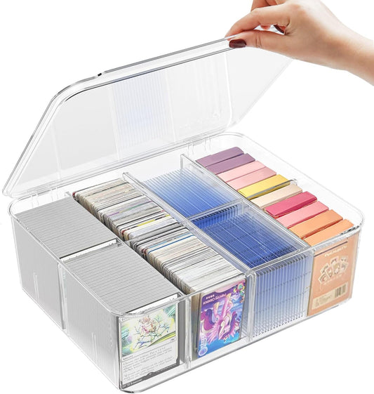 Yoimize Card Box, Trading Card Case, Transparent Pokemon Card Case, 8 Frames, Storage Box with Lid, Storage Box with Removable Dividers, Storage Box for Over 2000 Cards, Horizontal Port, Vertical