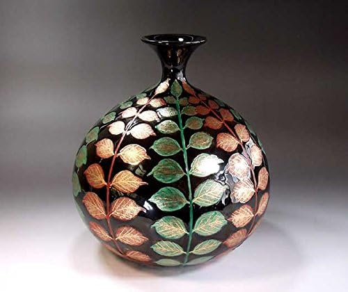 Traditional craft|Tentai glazed gold colored leaves in paulownia box|Arita ware, Imari ware, Fine ceramic vase|Pottery house Fujii Nishiki