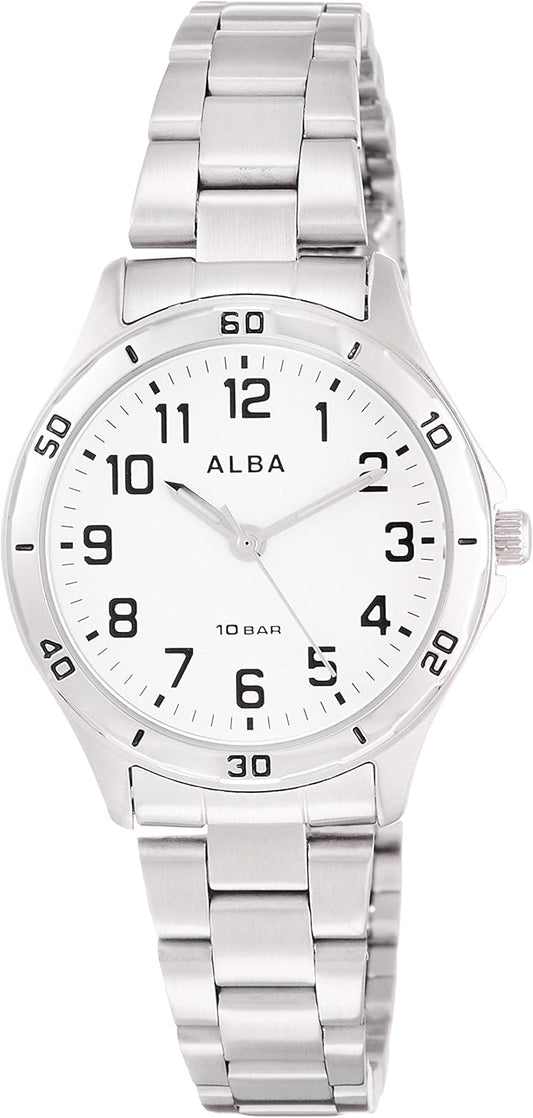 Seiko Watch AQQK407 Women's Wristwatch, Sports Wristwatch, Reinforced Waterproof (10 ATM), Domed Inorganic Glass, Silver, Dial color - white, Sports Wristwatch, Reinforced Water Resistance (10 ATM),