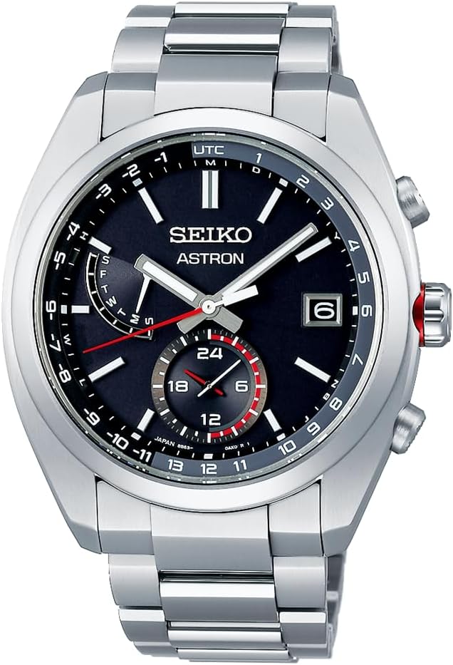 Seiko Watch SBXY017 Astron Solar Radio Line Men's Wristwatch, Silver, silver/black and red, 1 piece, Standard Series