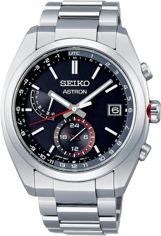 Seiko Watch SBXY017 Astron Solar Radio Line Men's Wristwatch, Silver, silver/black and red, 1 piece, Standard Series