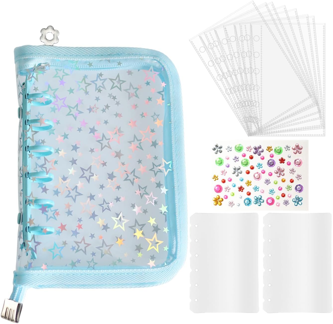 Binder Sealing Book, Seal Storage, A7, 6 Holes, Binder Card Protection, 10 Transparent Sleeves, Lightweight, Dustproof, Sticker Storage, Photo Storage, Star Pattern, Transparent Sticker Pad