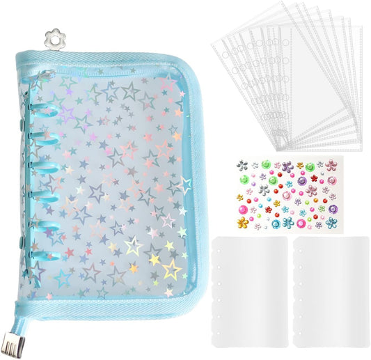 Binder Sealing Book, Seal Storage, A7, 6 Holes, Binder Card Protection, 10 Transparent Sleeves, Lightweight, Dustproof, Sticker Storage, Photo Storage, Star Pattern, Transparent Sticker Pad