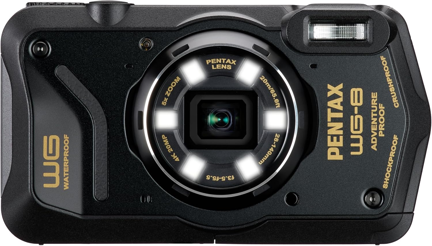 PENTAX WG-8 Black All-Weather Adventure Camera with Waterproof, Dustproof, Shockproof, Multi-Application Ring Light, Macro Shooting and Webcam Function