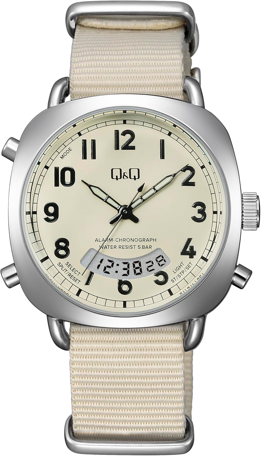 [シチズン Q&Q] 腕時計 キューアンドキュー 5気圧防水 アナデジ A38A-004PK アイボリー