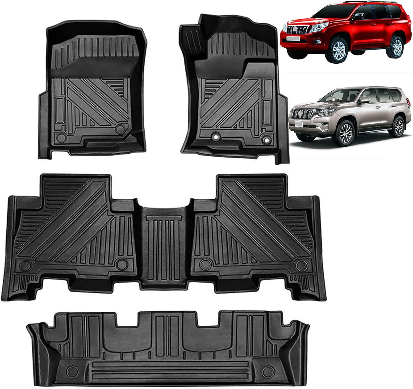 Toyota Land Cruiser Prado 150 Series 7 Seater 3D Floor Mat 3D Car Mat Rank Prado 150 Series Car Floor Mat 3D Car Mat TPE Material Stain Resistant Antibacterial Effect Waterproof Anti-slip Protective