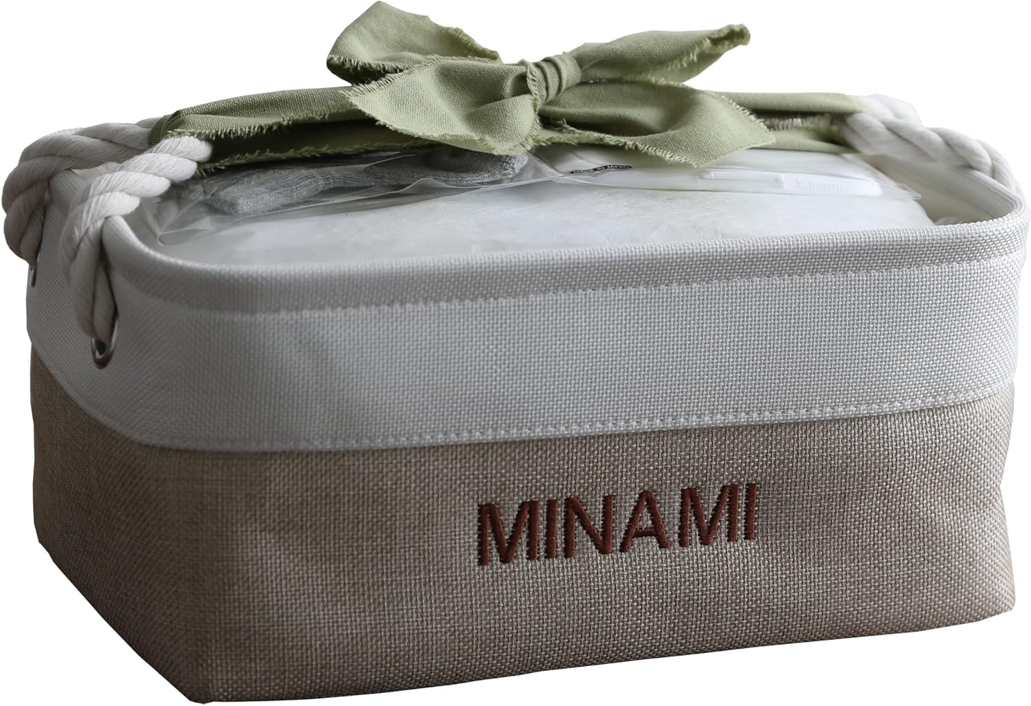 Baby Shower Dull Colors Personalized Gift Set Boys Girls Storage Box Baby Socks Bite Basket Stocker Case Initial Baby Diaper Cake (Biscuit (Light Brown))