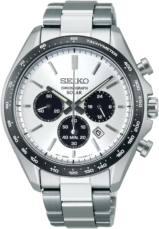 Seiko Selection Solar Chronograph The Standard Men's Wristwatch, silver/white & black, Bracelet Type