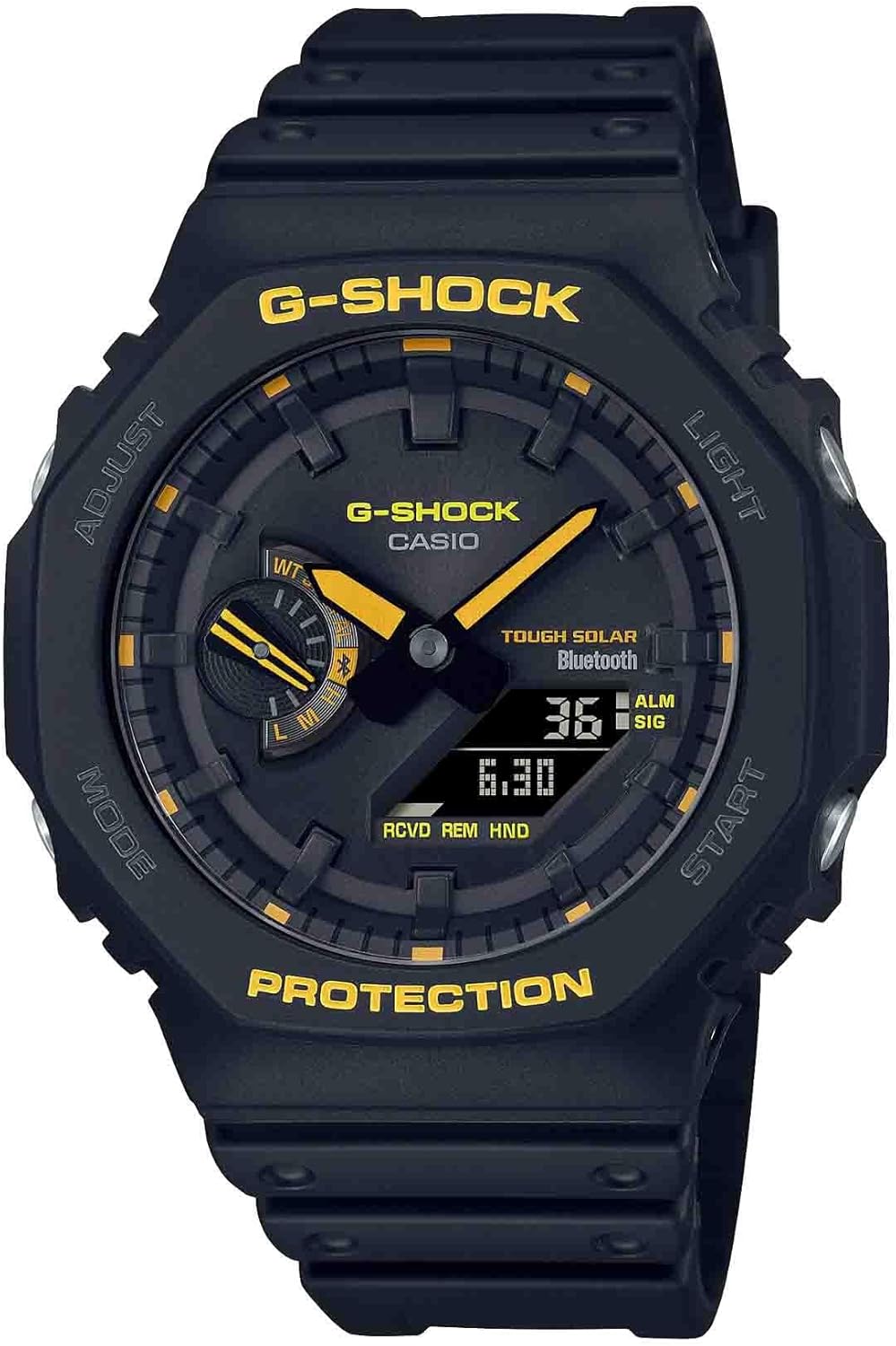 G-Shock Casio Caution Yellow Series Analog-Digital Connected Solar Black Resin Strap Watch | GAB2100CY-1A, Black, Casual, Black, Casual