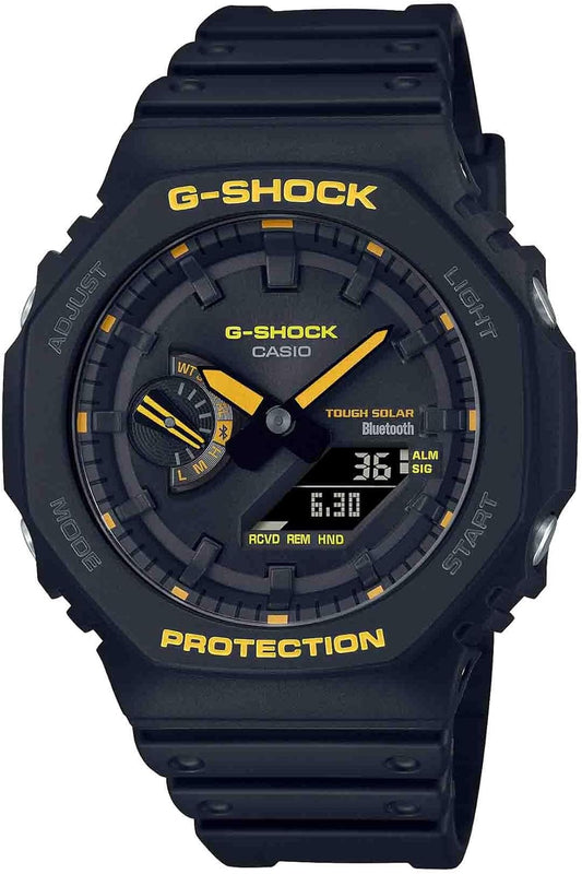 G-Shock Casio Caution Yellow Series Analog-Digital Connected Solar Black Resin Strap Watch | GAB2100CY-1A, Black, Casual, Black, Casual