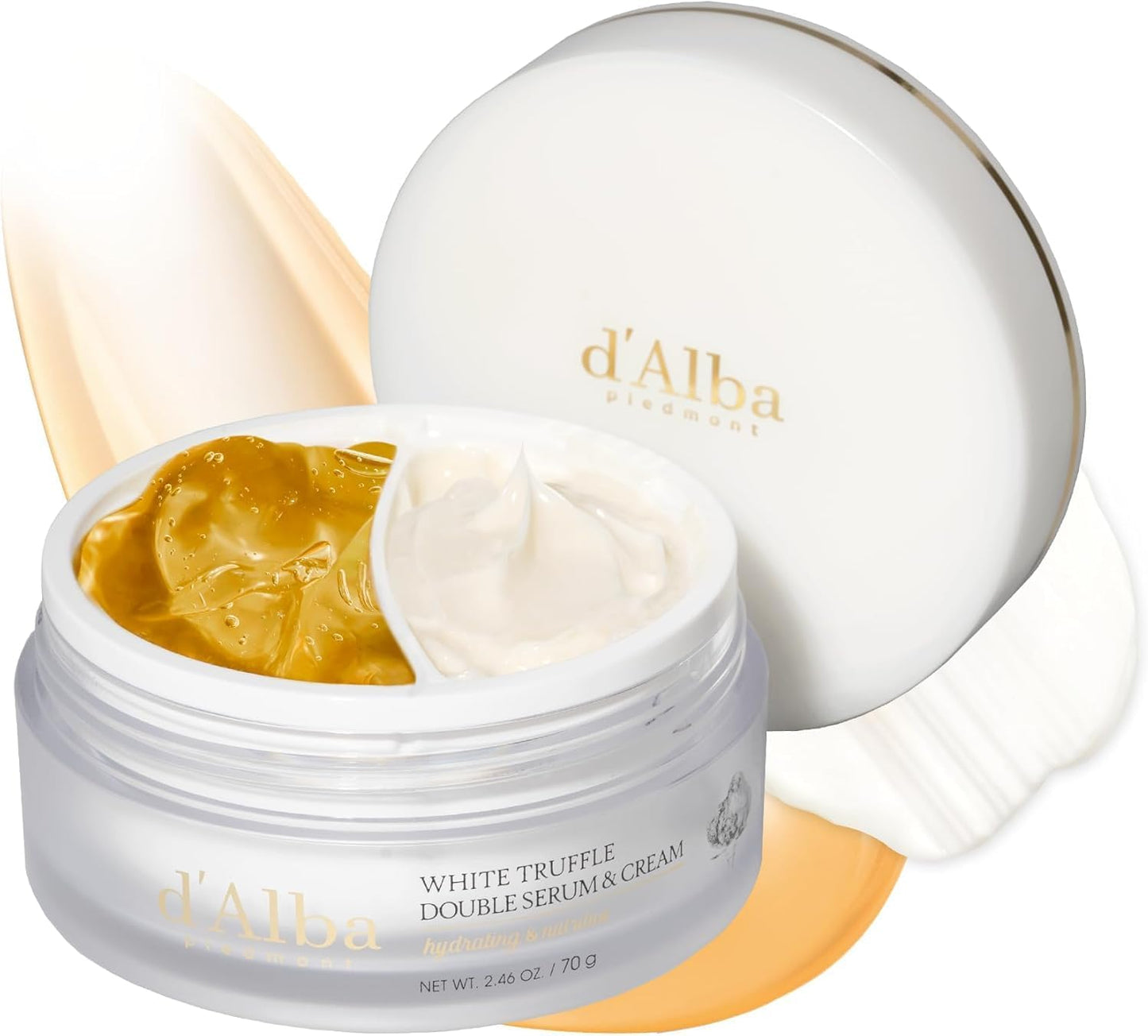 d'Alba White Truffle, Double Serums and Cream, 2.5 oz (70 g) - Dual Non-Sticky, Custom Care, Moisturizing, Elastic, Double Layer Serums & Cream, Night Care, Bright, Firm, Dry Skin, Sensitive Skin