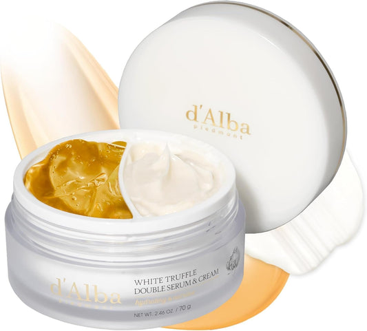 d'Alba White Truffle, Double Serums and Cream, 2.5 oz (70 g) - Dual Non-Sticky, Custom Care, Moisturizing, Elastic, Double Layer Serums & Cream, Night Care, Bright, Firm, Dry Skin, Sensitive Skin