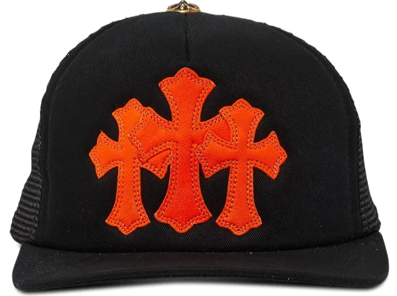 CHROME HEARTS 'ST. BARTH' ORANGE CROSS PATCH CEMETERY TRUCKER HAT