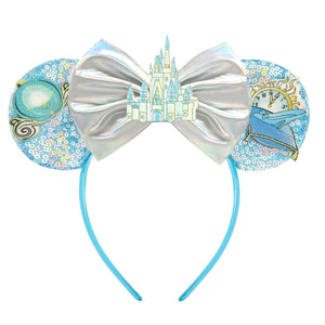 LYLIN Diadema con orejas de ratón, orejas de ratón azules con lazos de castillo para mujeres y niñas, accesorios para el cabello, orejas de parque, viajes, fiesta, cosplay, accesorios