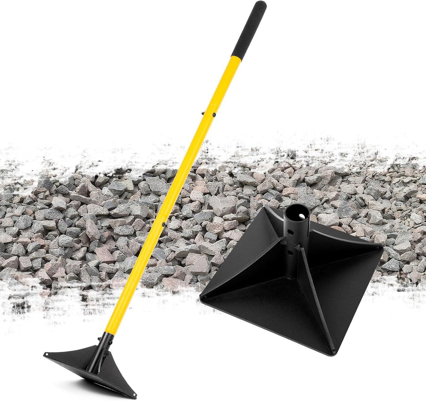 Steel Tamper with 122cm Long Handle and 20×20cm Compacting Head, All-Steel Construction, Rubber Grip, Highly Durable for Asphalt Leveling, Paving, Yard Work, and Blacktop Repair