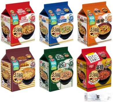 Nissin Bowl-Style Bag Noodles Assortment 6 Varieties Set with Handkerchief