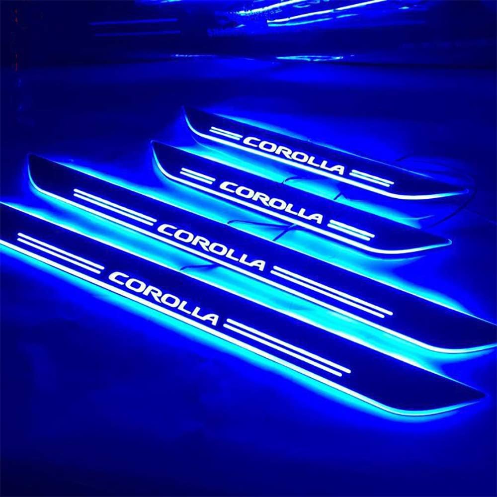 Corolla Scuff Plate, Kicking Step Garnish, LED Flowing Acrylic, Door Step Plate, LED Light Emitting Possible! Full Set of 4 Toyota Interior Parts (Corolla Blue, Horizontal Lines)
