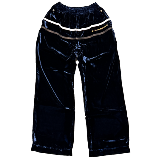 CHROME HEARTS 'NAVY' Y NOT BLACK AND WHITE EMBROIDERED VELOUR TRACK PANTS