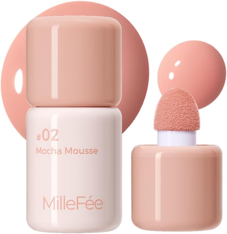Milfee Shake Drop Cheek, Liquid, 4 Colors, Ruddy Feel, Fluffy, Natural, Sponge Brush, Medium Facial Shortening, Pom Pom, Cream, Transparent, Highly Colorful, Popular (02 Mocamoose)