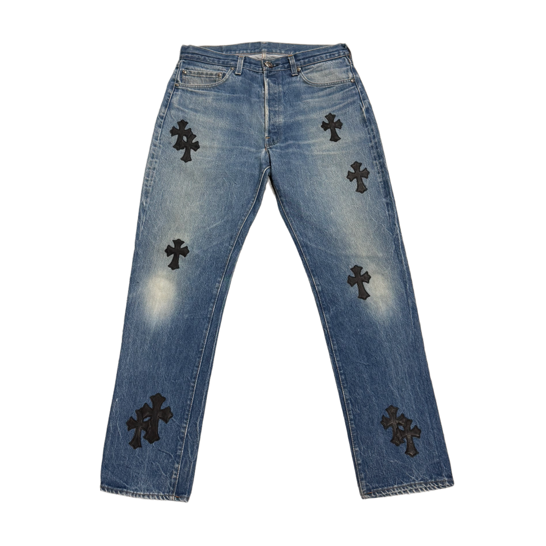 CHROME HEARTS '20 BLACK PATCH' LIGHT INDIGO WASH JEANS