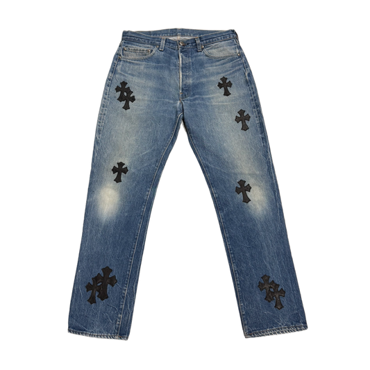 CHROME HEARTS '20 BLACK PATCH' LIGHT INDIGO WASH JEANS