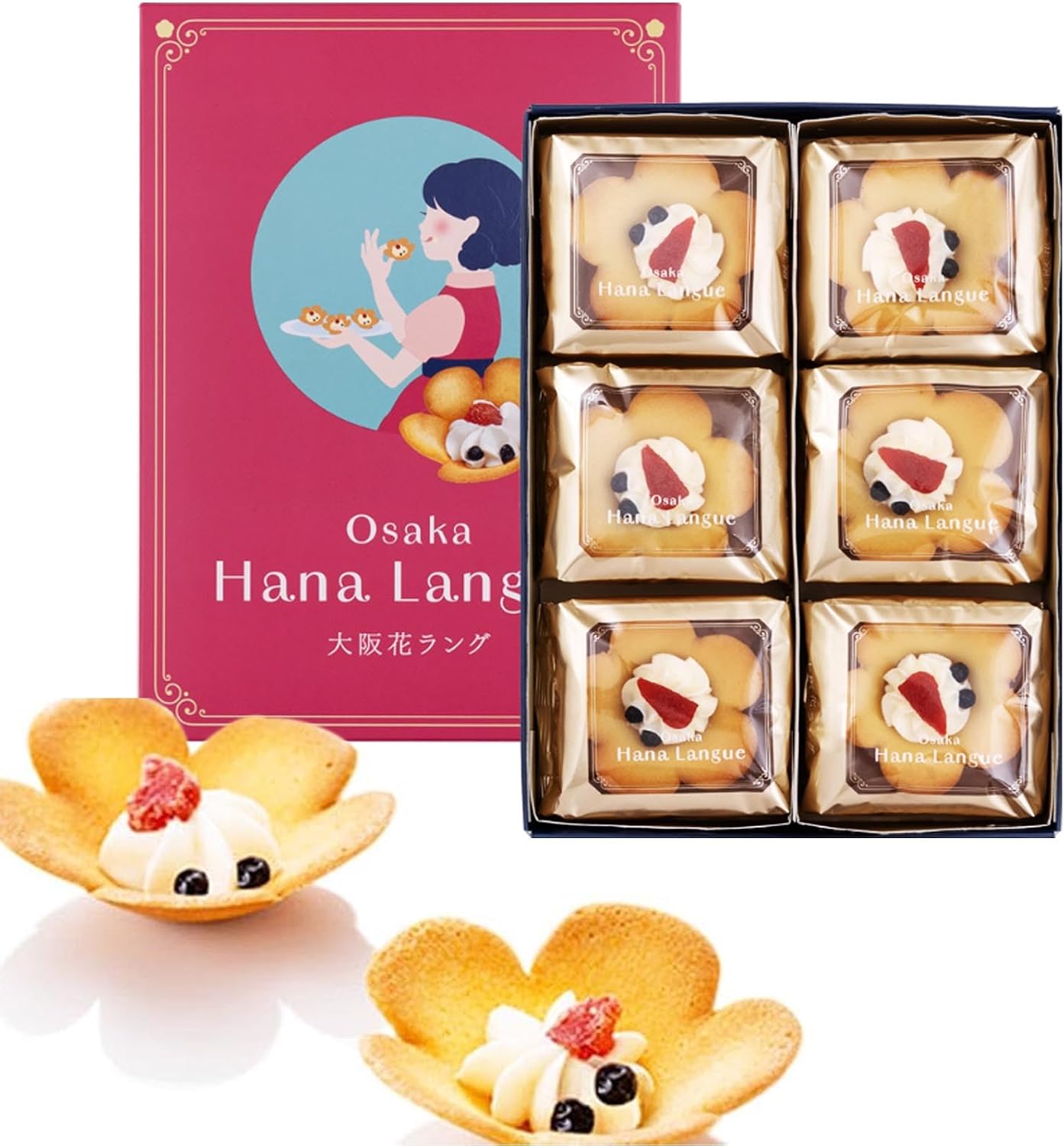 Osaka Amida Ike Daikoku Osaka Hana Langdosha 6-piece Set with Handbag, Pre-wrapped, Langdosha Cookies, Hand-carried Gift, Sweets, Souvenir