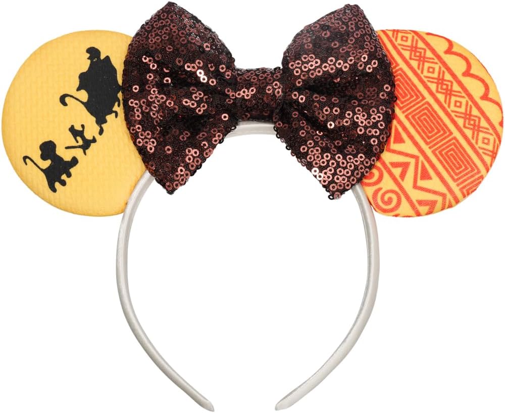 ETLUK - Diadema con orejas de ratón, orejas de animal con lazo de lentejuelas para mujeres y niñas, orejas de parques para accesorios de cosplay, fiesta (León)