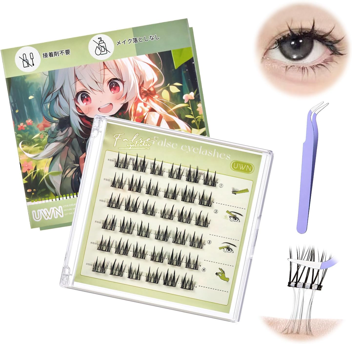 happykau False Eyelashes, 36 Bundles, No Glue Required, Partial False Eyelashes, Bunch, Natural, 3D, Popular, Reusable, Lightweight, Long Lasting, Strong Adhesive, Large Capacity, Cute, Beginner, DIY
