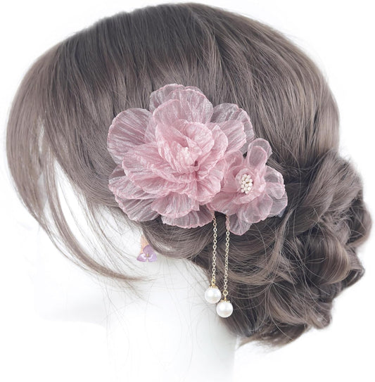 [NANA Handmade] Hair Ornament, Clip, Swaying Pearl Beads, Yukata, Kimono, Fireworks Display, Simple, Flower, Short, Hakama, Coming-of-Age Ceremony, Graduation Ceremony, Front Photography, Bride