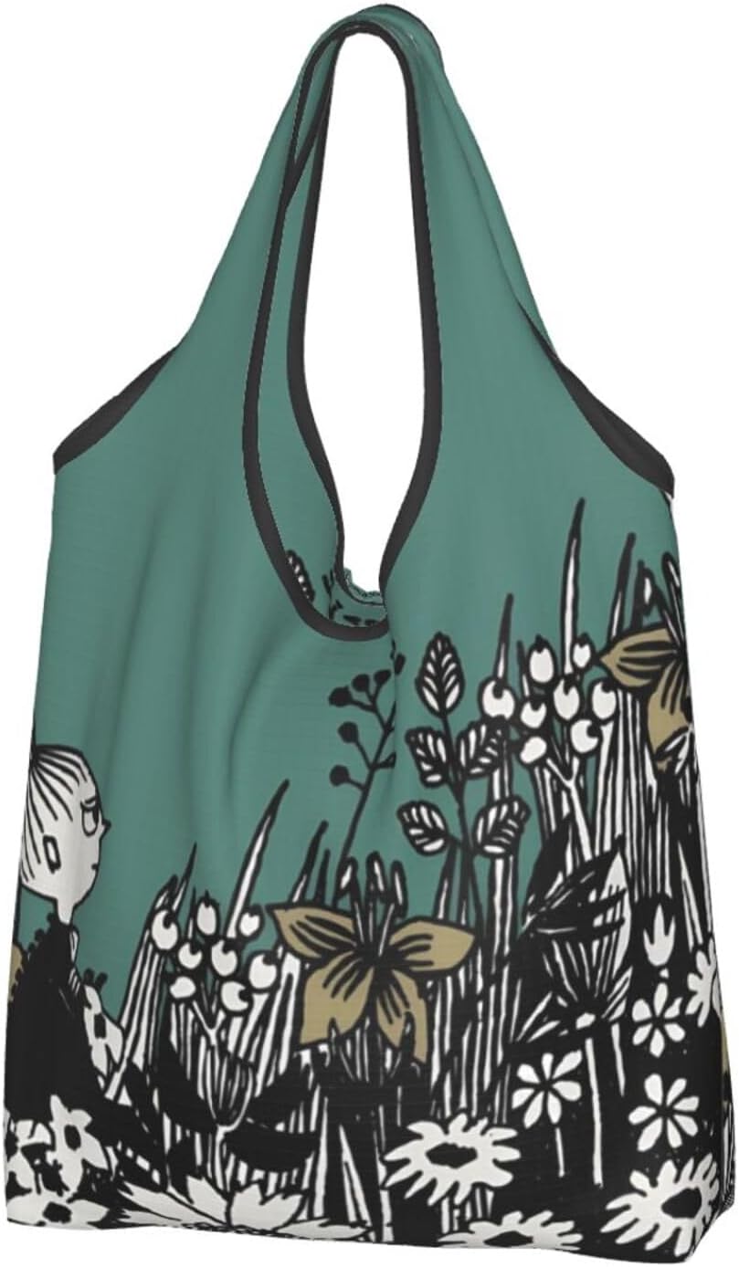 NEWNAN Moomin, Large Capacity, Eco Bag, Foldable, Compact, Shopping Bag, Waterproof, Lightweight, Pocket-Size, For Convenience Stores, Popular, Goods, Animation, Black