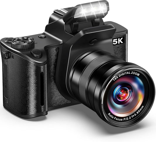 Digital Camera, 5K, 80 Megapixels, SLR Camera, Wi-Fi Function, Digital Camera, 18x Digital Zoom, 180° Rotation, Screen, 4.0 Inches, IPS, Touch Create, Selfie, 32GB Micro SD Card Included, 3000mAh