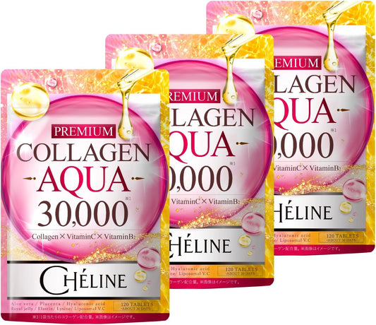 シェリーヌPREMIUM COLLAGEN AQUA 30,000 コラーゲンペプチド リジン ヒアルロン酸 エラスチン リポソームビタミンC アロエベラ コラーゲン ローヤルゼリー プラセンタ 栄養機能食品 ビタミンC ビタミンB2 サプリメント 国内GMP認定工場 CHELINE(シェリーヌ)（90日分）