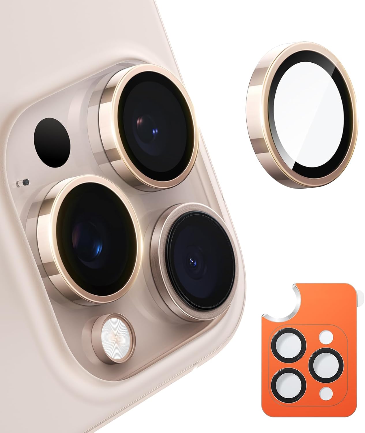 TORRAS Smartphone Camera Film for Trinocular Camera [Aerospace Materials, Original Reproduction] Tempered Glass, Black Edging, 1 Set, Smartphone Trinocular Camera Cover, Gold, LensGuard