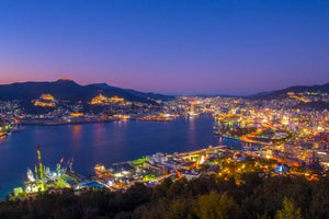 Japanese Landscape/Place Name Postcard: Nagasaki City, Nagasaki Prefecture, Night View of Nagasaki Harbor Shining at Dusk; Postcard Souvenir; Photography: Daikegoro