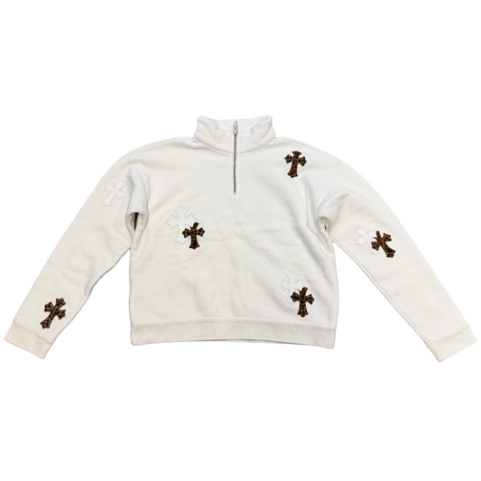 CHROME HEARTS 'CHEETAH CROSS PATCH' WHITE QUARTER ZIP