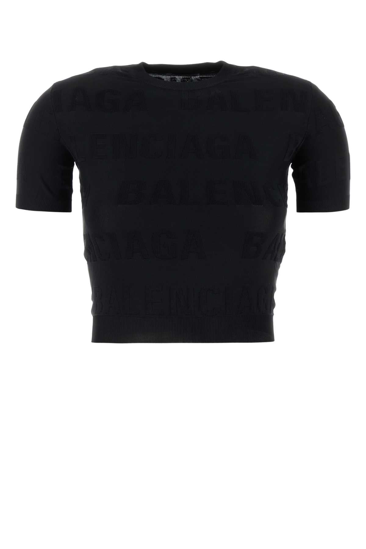 Balenciaga バレンシアガブラックストレッチビスコースブレンドTシャツ - Image 1