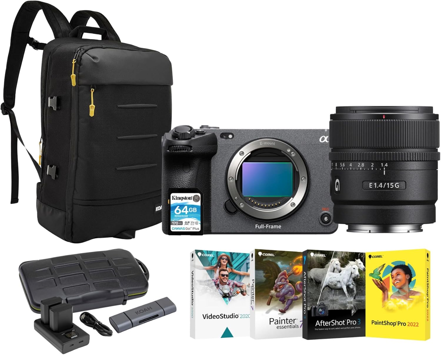 Sony FX30 ミラーレスカメラセット E 15mm f/1.4 Gレンズ、カメラバックパック、ソフトウェアスイート、アクセサリー(7アイテム)