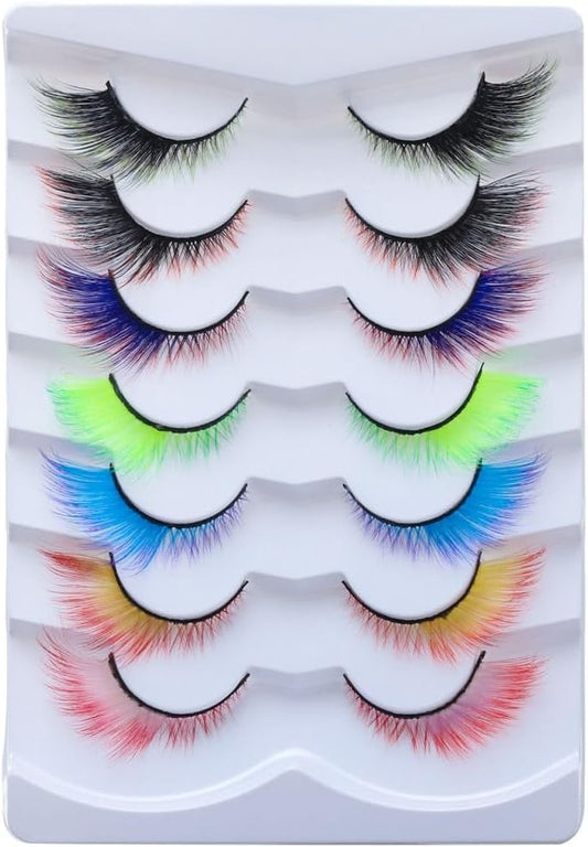 7 Pairs False Eyelashes Color Angel Color Eyelashes Fluffy Eyelashes with Wings Cosplay Makeup Colorful Eyelash Extensions