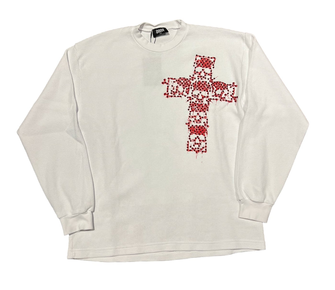 BOSSI 'RED SKULL CROSS' WHITE THERMAL LONGSLEEVE
