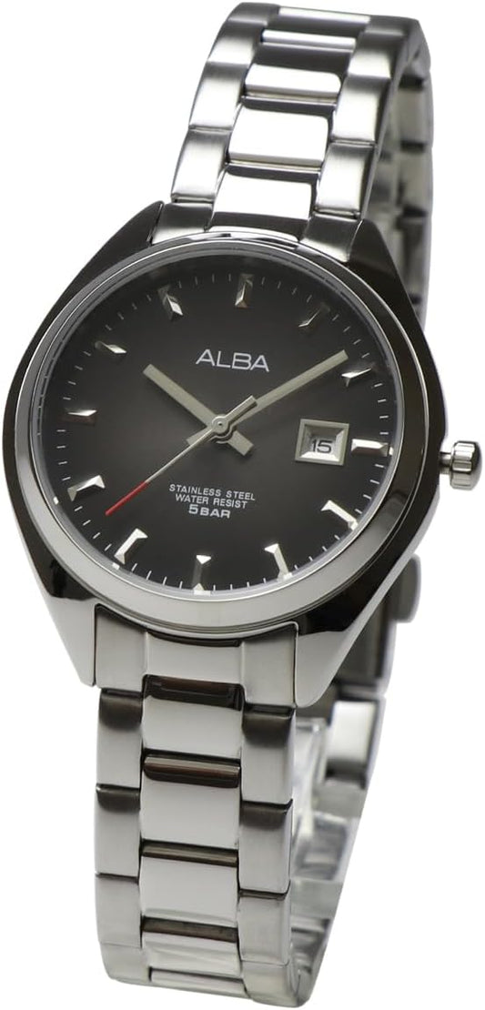 Seiko ALBA Alba Quartz AH7Q95X1 Women's Ash Black Silver Stainless Steel Business Analog Date Calendar Watch Women Simple Bracelet [Parallel Import], black (ash black), Bracelet Type