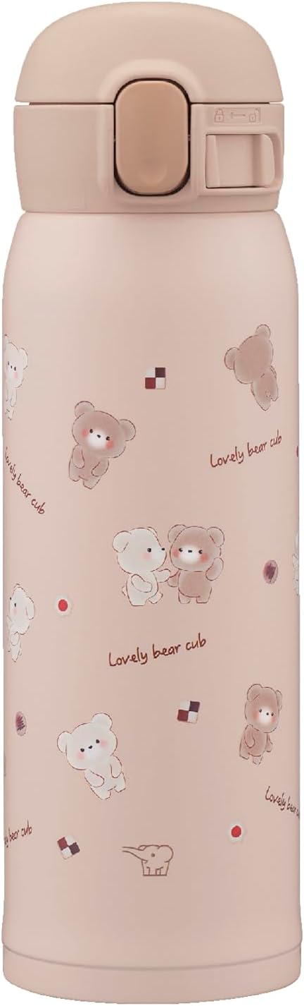 Zojirushi SM-WJ48-CZ Water Bottle, 16.2 fl oz (480 ml), Cute Kids Mug, Easy to Clean, Seamless Stopper, Only 3 Parts to Wash, For Children, Heat Retention and Cooling, One Touch Mug, Bear Beige