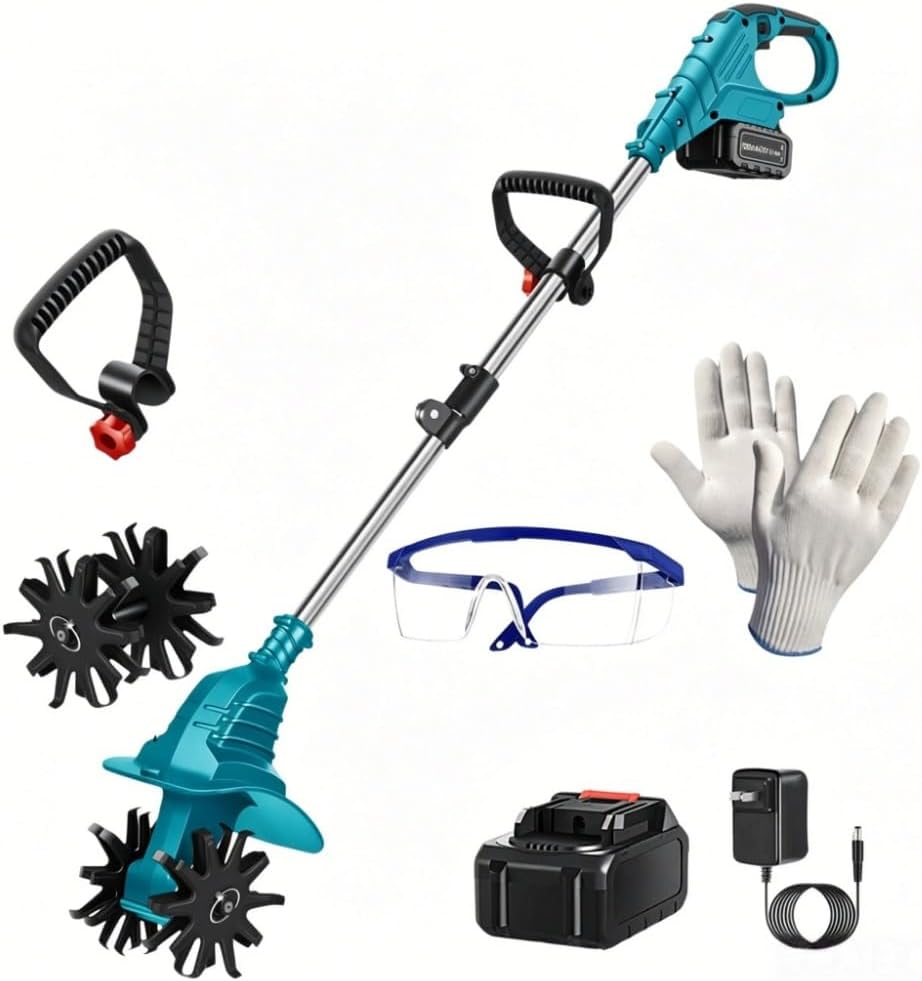 耕運機 家庭用 充電式 耕うん機 耕幅30cm/耕深22cm マキタ ミニ耕運機 小型 電動 軽量 女性や高齢者にも使いやすい軽量設計のガーデンティラー 耕うん/畝立て機能 畑 菜園 耕す 農機具 折りたたみ式収納便利 (ブレード4枚、バッテリー1個、充電器1個)