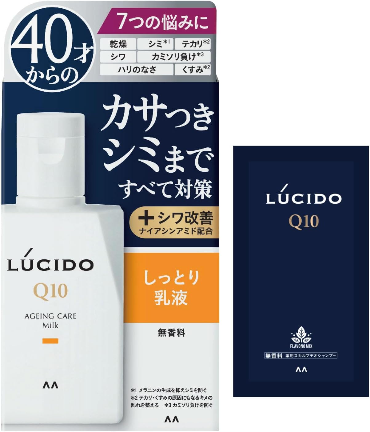 LUCIDO (Exclusive) [Quasi-drug] Medicated Total Care Milk Lotion, Men's, Skin Care, Moisturizing, Fragrance-Free Set, 3.4 fl oz (100 ml) + Sample (0.8 fl oz (2 ml)
