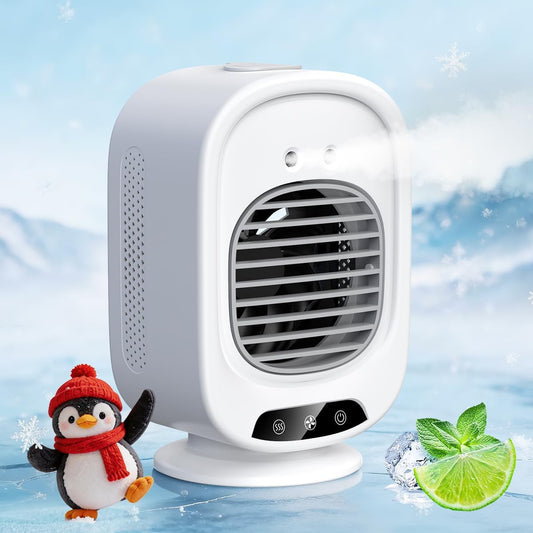 (Exclusive) Cooling Fan, Popular, 2026 Upgraded Version, Small Tabletop Cooler, Mini Air Conditioner, Powerful Ban, Instant Cooling, 3 Air Flow Levels, Ultrasonic Mist, Quiet, Air